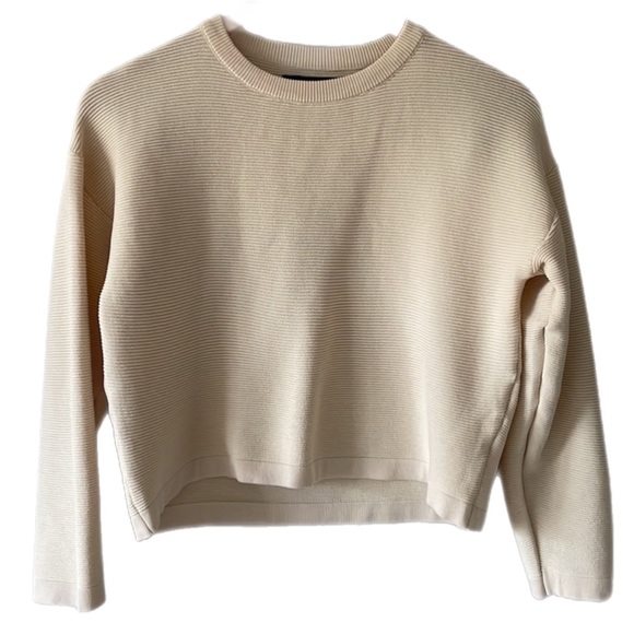 Eileen Fisher Tops - Eileen Fisher Cream Neutral Cropped Boxy Ribbed Crewneck Blouse